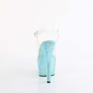 Босоножки Bejeweled-708RRS *Каблук 7 дюймов, босоножкии с ремешком на щиколотке шириной 2 3/4 дюйма, с резиновым RS, прозрачный/бирюзовый