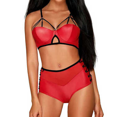 Комплект красный Obsessive Leatheria с контрастным черным кантом, S/M