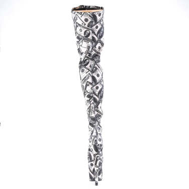 Чоботи Flamingo-3000DP *8-дюймовий каблук, 4-дюймові еластичні черевики до стегна PF, блискавка збоку, біла/чорна тканина