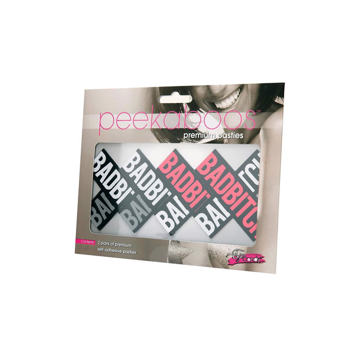 Пестисы Peekaboos черные с белой и красной надписью 'ВАD ВІТСН' 2 пары