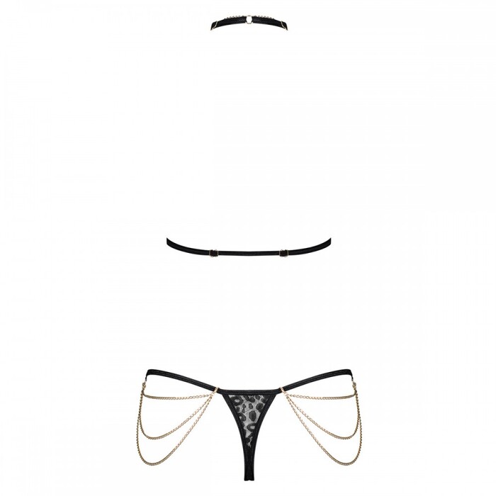 Комплект с анималистическим принтом Obsessive Pantheria и декоративными цепочками, L/XL