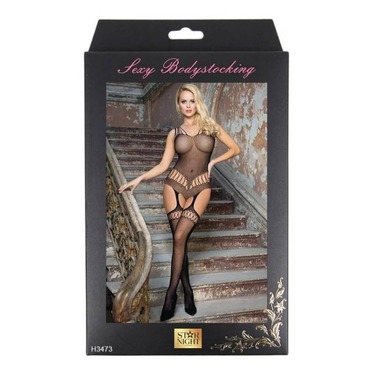 Бодистокинг с имитацией чулков и декоративными бретельками Star Night черный XS-M