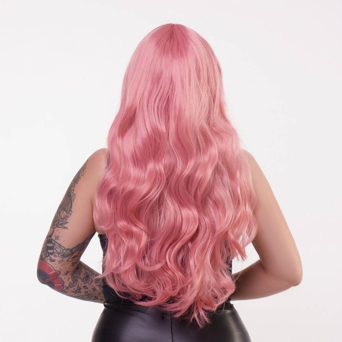 Перука довга кучерява з чубчиком Fetish Hair рожева, 60 см