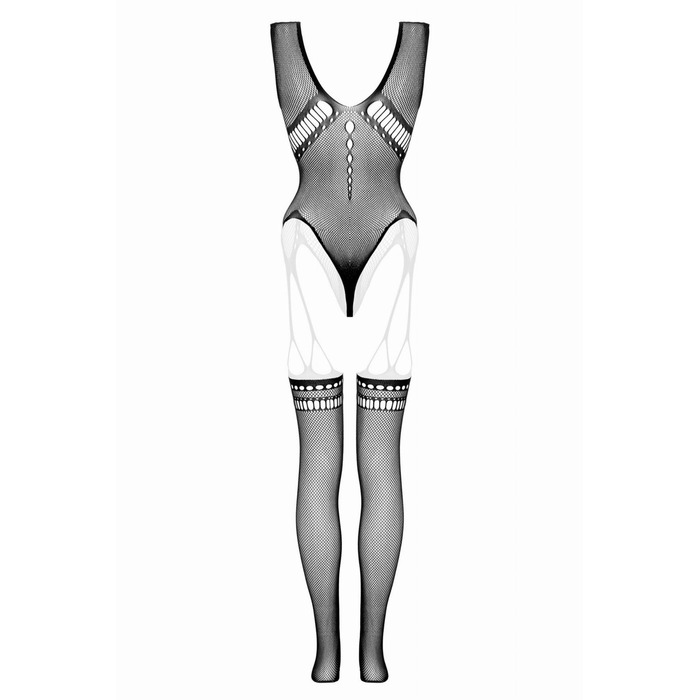 Бодистокинг с имитацией чулок и открытым доступом , черный, One Size
