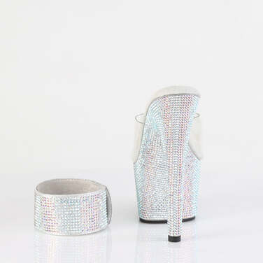 Шльопанці Bejeweled-712RS на підборах 7 дюймів, 2 3/4 дюйма, оздоблені шльопанці на щиколотці з манжетою PF RS, прозорі/сріблясті