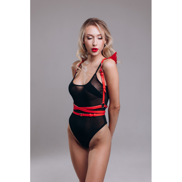 Портупея з крилами 'модель black Angel 3', екошкіра, ручна робота, червоний