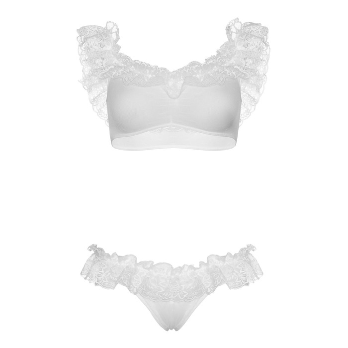 Женский кружевной комплект топ и трусики Lace ruffle crop top and panty White O\S