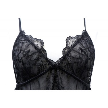 Сорочка эротическая UPKO, размер M, с вышивкой и подкладкой из сетки, черная