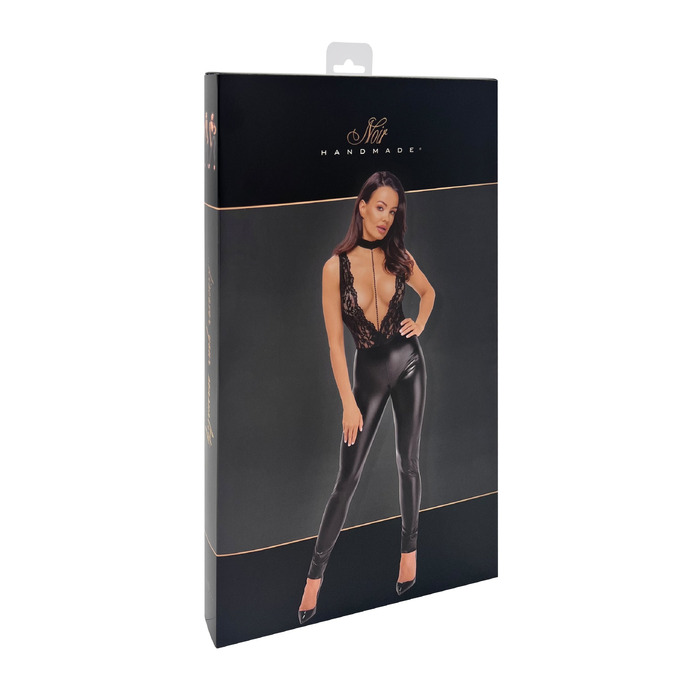 Комбінезон вініловий Libido F298 Noir Handmade, з мереживом, чорний, розмір M