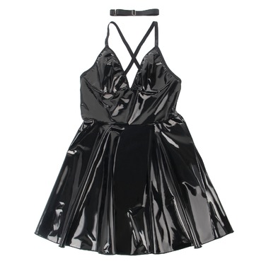 Платье с чокером, глянцевое Star Night Wet Look с имитацией винила, черное, M