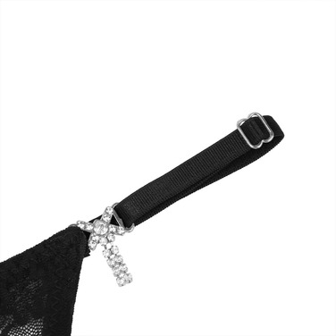 Мереживні стрінги StarNight з прикрасами стразами, чорні, S