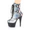 Чоботи Pleaser Adore-1020SP *7 дюймів на підборах, 2 3/4 дюйма на шнурівці спереду, збоку блискавка, срібляста голограма/чорний