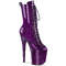Чоботи Pleaser Flamingo-1041GP **8-дюймовий каблук, 4-дюймові черевики на шнурівці з відкритим носком, блискавка збоку, фіолетовий блискучий лак**