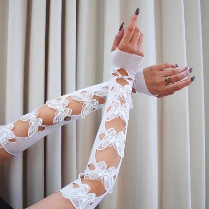 Рукавички білі з метеликами Leg Avenue