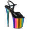 Босоніжки Pleaser Flamingo-809RC *8 дюймів на підборах, 4 дюйми з хромованим ремінцем на щиколотці, чорні/різнокольорові