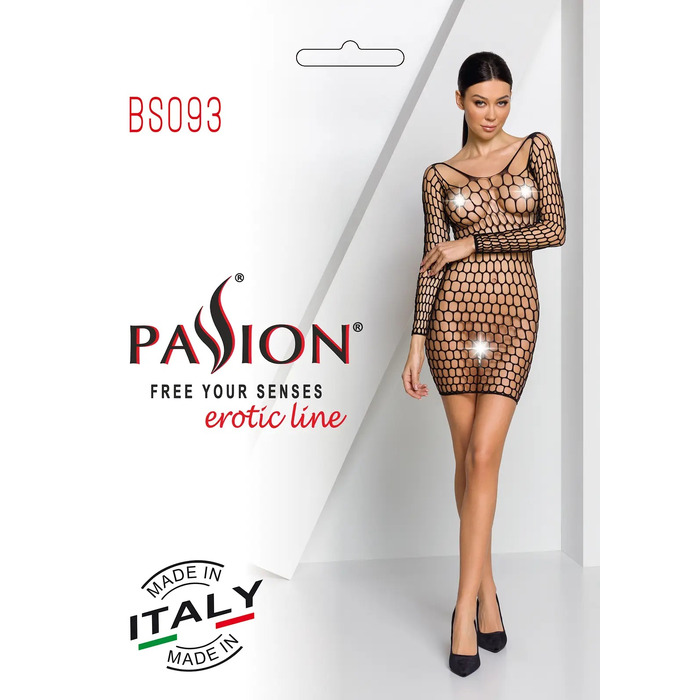 Сукня велика сітка з глибоким декольте та довгими рукавами BS093 чорний