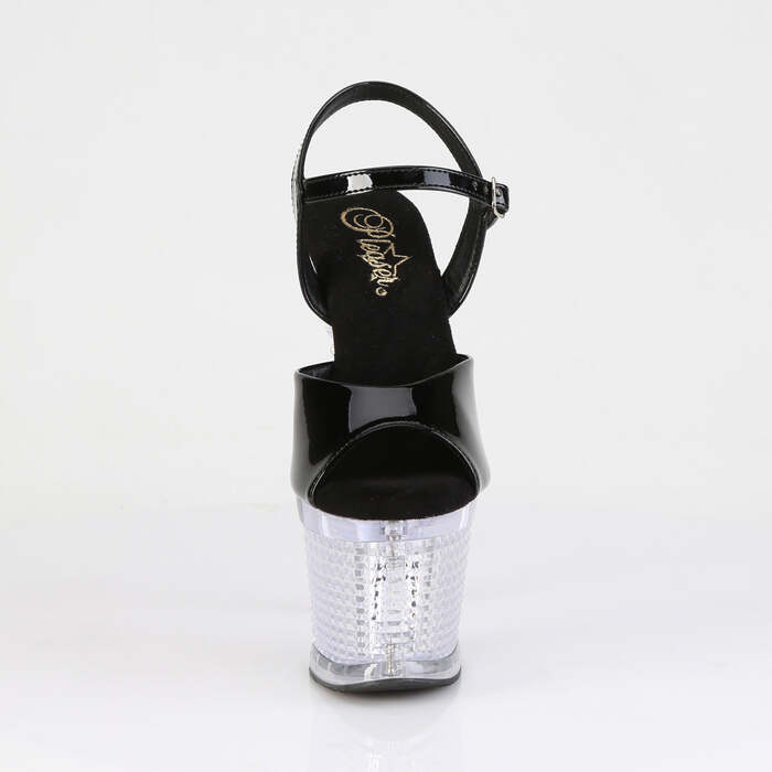 Босоніжки Flashdance-709SPEC на підборах 7 дюймів, текстуровані босоніжки на щиколотці з підсвічуванням LED PF, чорні/прозорі