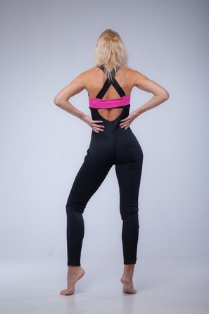 Комбинезон для воздушной гимнастики чёрный с розовым