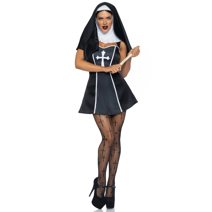 Костюм монашки Leg Avenue, М, Naughty Nun 2 предмета, черный