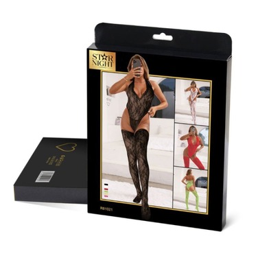 Комплект Star Night боди с воротником халтер и V образным вырезом+чулки, красный