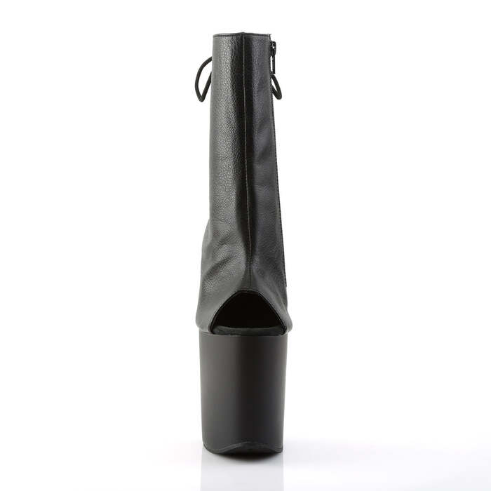 Ботинки Flamingo-1018, каблук 8 дюймов, ботильоны с открытым носком и пяткой 4 дюйма, боковая молния, чёрная искусственная кожа/чёрный