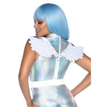 Портупея с крыльями Leg Avenue Furry Angel wing body harness белого цвета, O/S