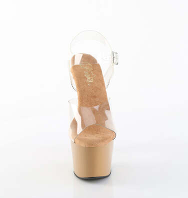 Босоніжки Adore-708 на підборах 7 дюймів, з ремінцем на щиколотці 2 3/4 дюйма, прозорі/ірискові