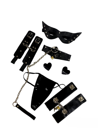 Комплект 6 предметов (наручники+поножи+маска+пестисы+ошейник с поводком+трусы) Sunspice