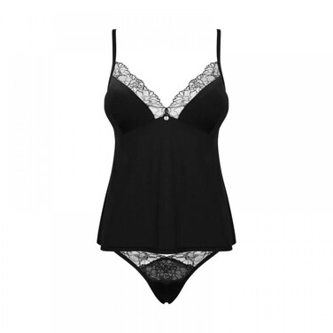 Комплект с кружевной отделкой Obsessive BELLA ROU, черный, XS/S