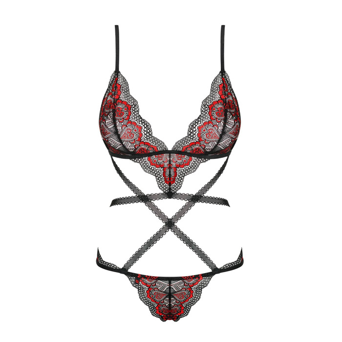 Боді Obsessive Megies з стрепами, що перехрещуються, чорно-червоний, L/XL