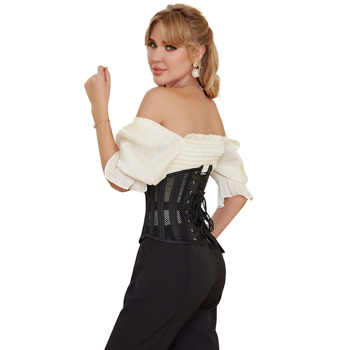 Корсет із сітки Star Night Steel Bones Bones Grid Corsets з гачками і шнурівкою, чорний, S (без коробки)