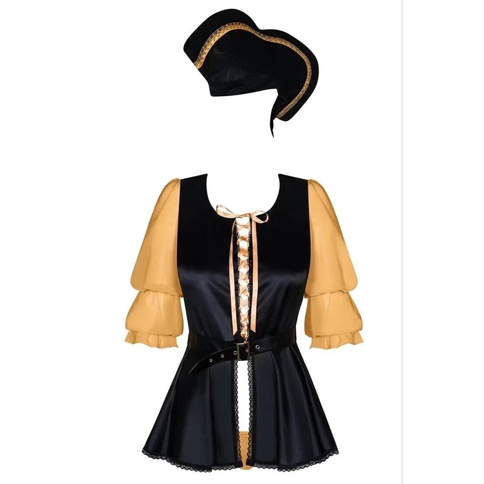 Костюм Піратки Obsessive чорний з жовтим, S/M