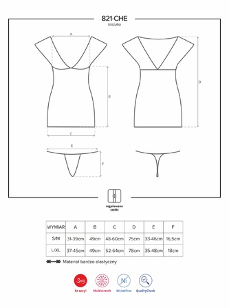 Рубашка з мереживним ліфом Obsessive 821-CHE-1 чорна L/XL