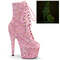 Чоботи Pleaser Adore-1020GDLG *7-дюймовий каблук, 2 3/4-дюймові черевики на шнурівці зпереду, збоку блискавка, рожеві