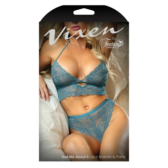 Кружевной комплект белья бра и стринги Teal Me About It Fantasy Lingerie, голубой, One Size