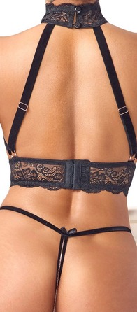 Комплект Abierta Fina открытый лиф с декоративными цепочками и трусики с доступом, черный, XL