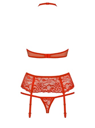 Комплект белья из красного кружевного гипюра из 3-х предметов Obsessive Adore 838, размер S/M