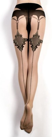 Колготки чорні з імітацією панчох Ballerina's Secret та орнаментом на задній частині стегна, S/M