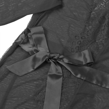 Халатик полупрозрачный Star Night с поясом и кружевом, черный, M-L