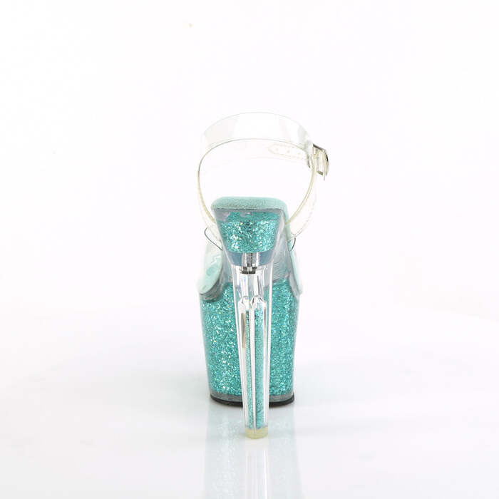 Босоніжки Lovesick-708SG *7 дюймів на підборах, 3 1/4 дюйма з ремінцем на щиколотці PF з переливчастими блискітками, прозорі/сині