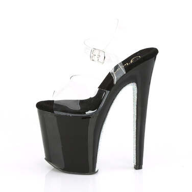 Босоножки Xtreme-808CRS. Каблук 8 дюймов, ремешок на щиколотке 4 дюйма, прозрачный/серебристый.