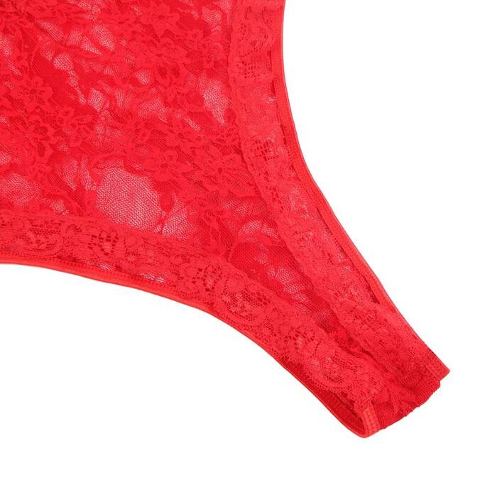 Комплект Star Night боди с воротником халтер и V образным вырезом+чулки, красный