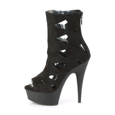 Чоботи Delight-1014 *6 дюймів на підборах, 1 3/4 дюйма з відкритим носком та вирізом до щиколотки, блискавка ззаду, чорні замшеві/чорні