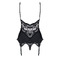 Корсет Obsessive 810-COR-1 з мереживом та пажами для панчох, чорний, L/XL