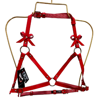 Портупея та пояс для панчох з бантиками Candy Hero 'Kit17' з екошкіри, червоні