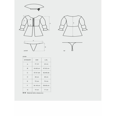 Костюм Піратки Obsessive чорний з жовтим, S/M