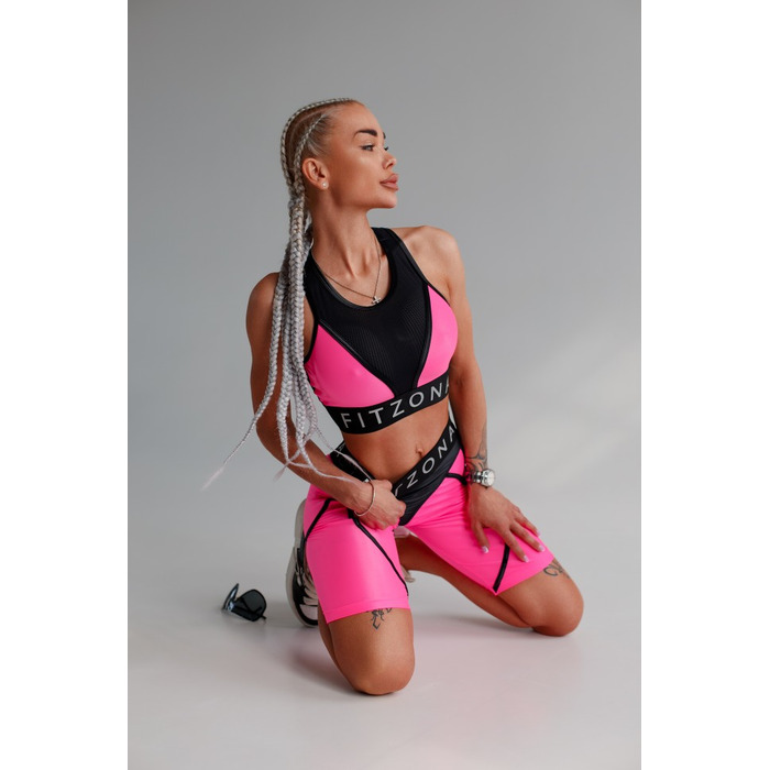 Топ FZ Shiny Neon-Pink Top with Black Mesh and Logo Elastic