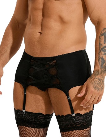 Мужской пояс кружевной с подвязками Star Night черный, L