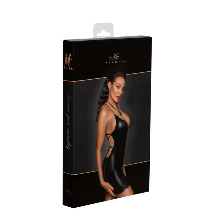 Платье с открытой спиной и глубоким декольте виниловое Noir Handmade F252 черное, L