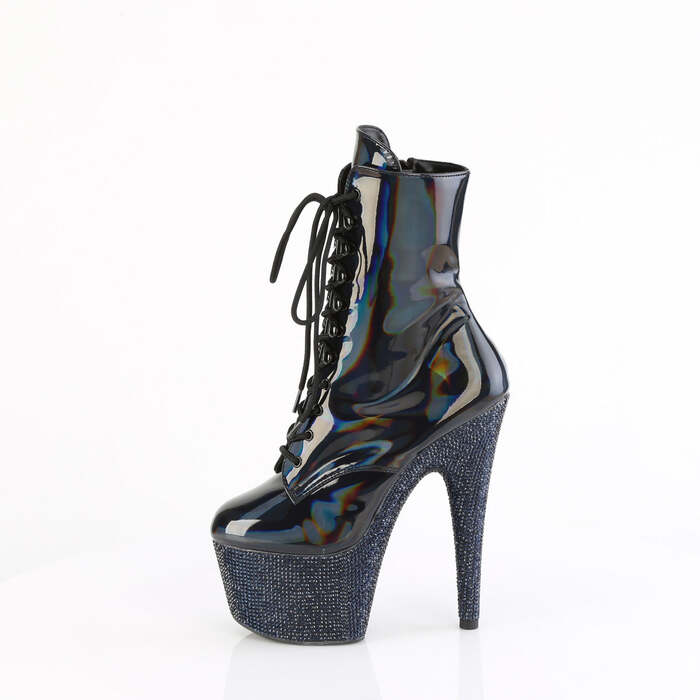 Ботинки Bejeweled-1020-7, каблук 7 дюймов, 2 3/4 дюйма, шнуровка спереди, боковая молния, чёрные